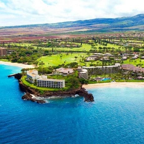 The beautiful Sheraton Maui's aerial view during the Maui helicopter rides.