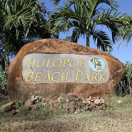 Hulopoe Beach Park Sign on the Rock