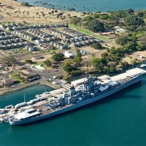 Aerial view of the Battleship Missouri Memorial.