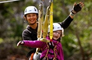 Kids double ziplining on Maui